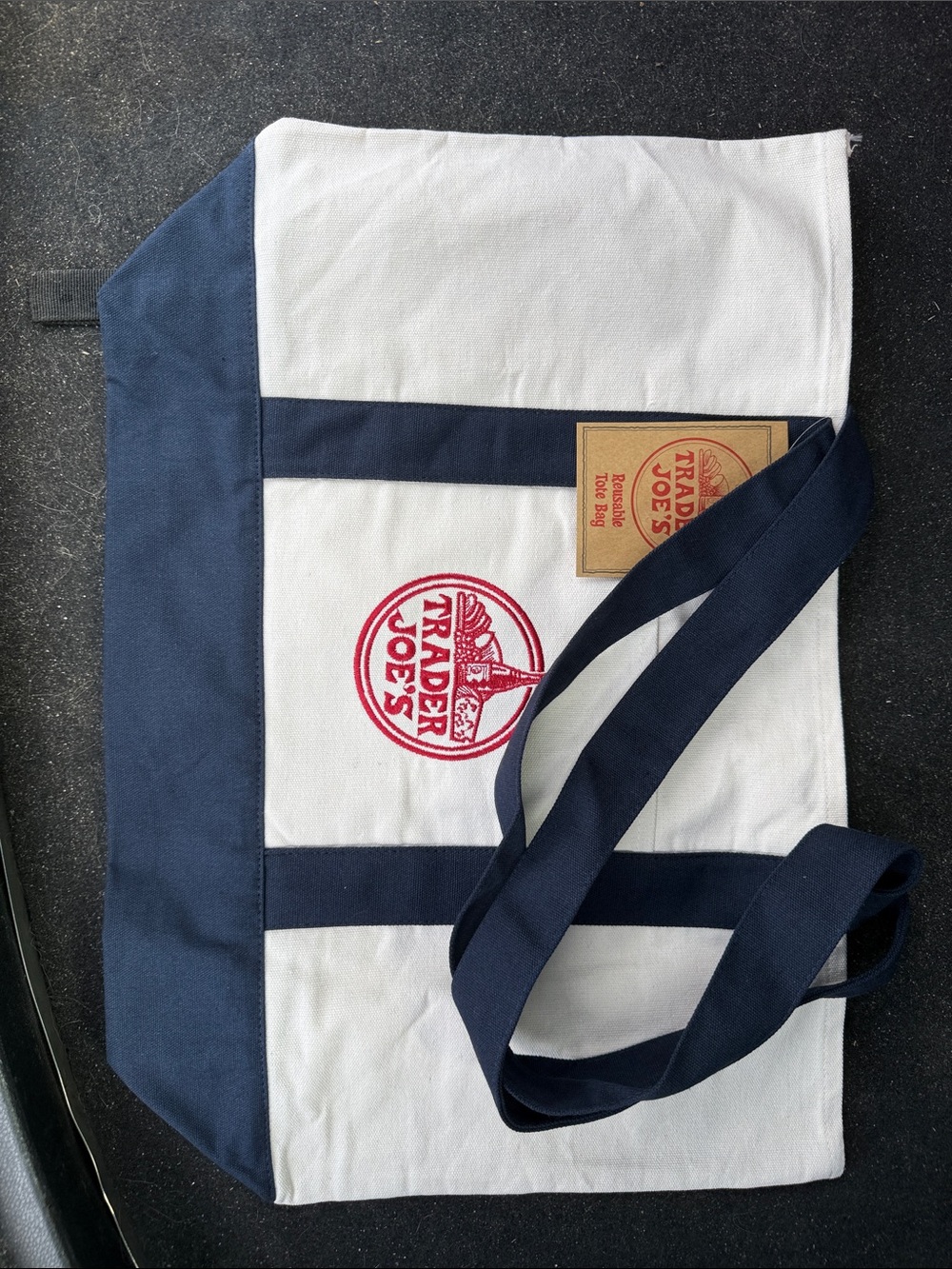 Trader Joe's White & Navy Canvas Tote Bag